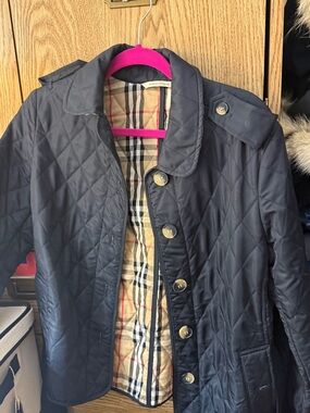 Burberry Quilted Navy Trench Coat with Signature Check Lining